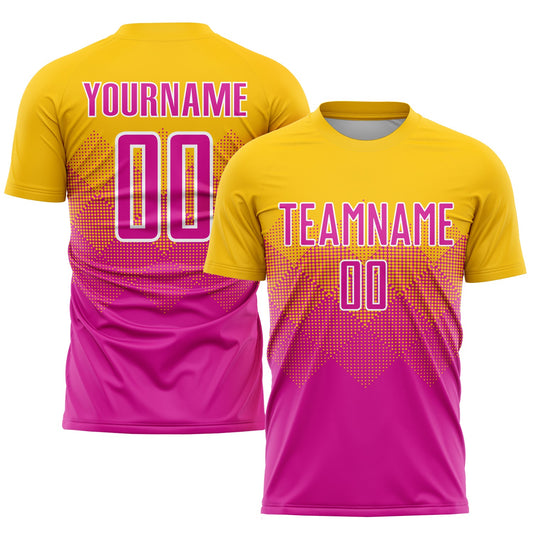 Custom Gold Deep Pink-White Sublimation Soccer Uniform Jersey - Main View