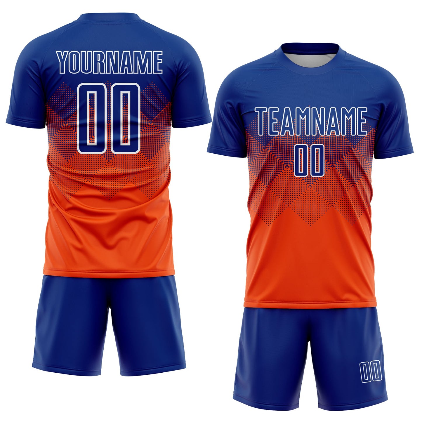 Custom Orange Royal-White Sublimation Soccer Uniform Jersey view 2