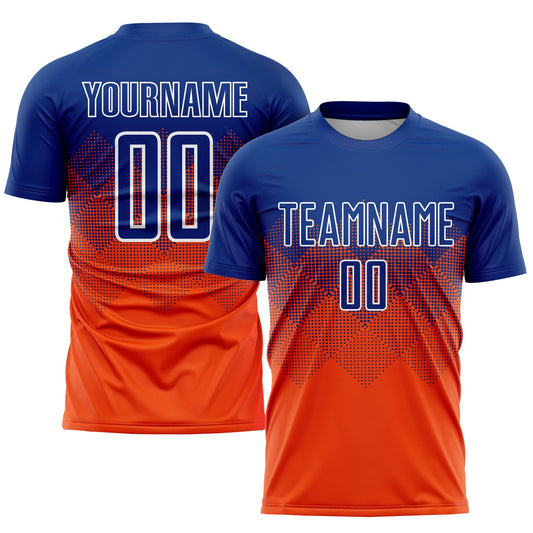 Custom Orange Royal-White Sublimation Soccer Uniform Jersey - Main View