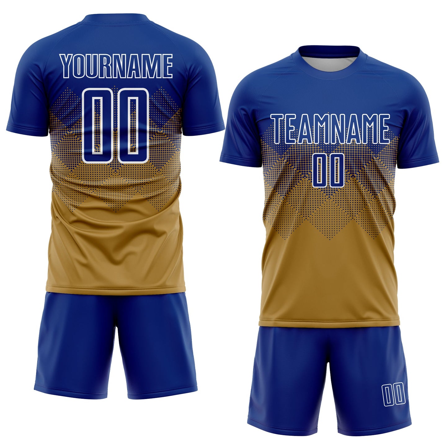 Custom Old Gold Royal-White Sublimation Soccer Uniform Jersey view 2