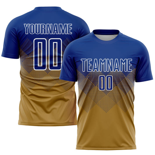 Custom Old Gold Royal-White Sublimation Soccer Uniform Jersey - Main View
