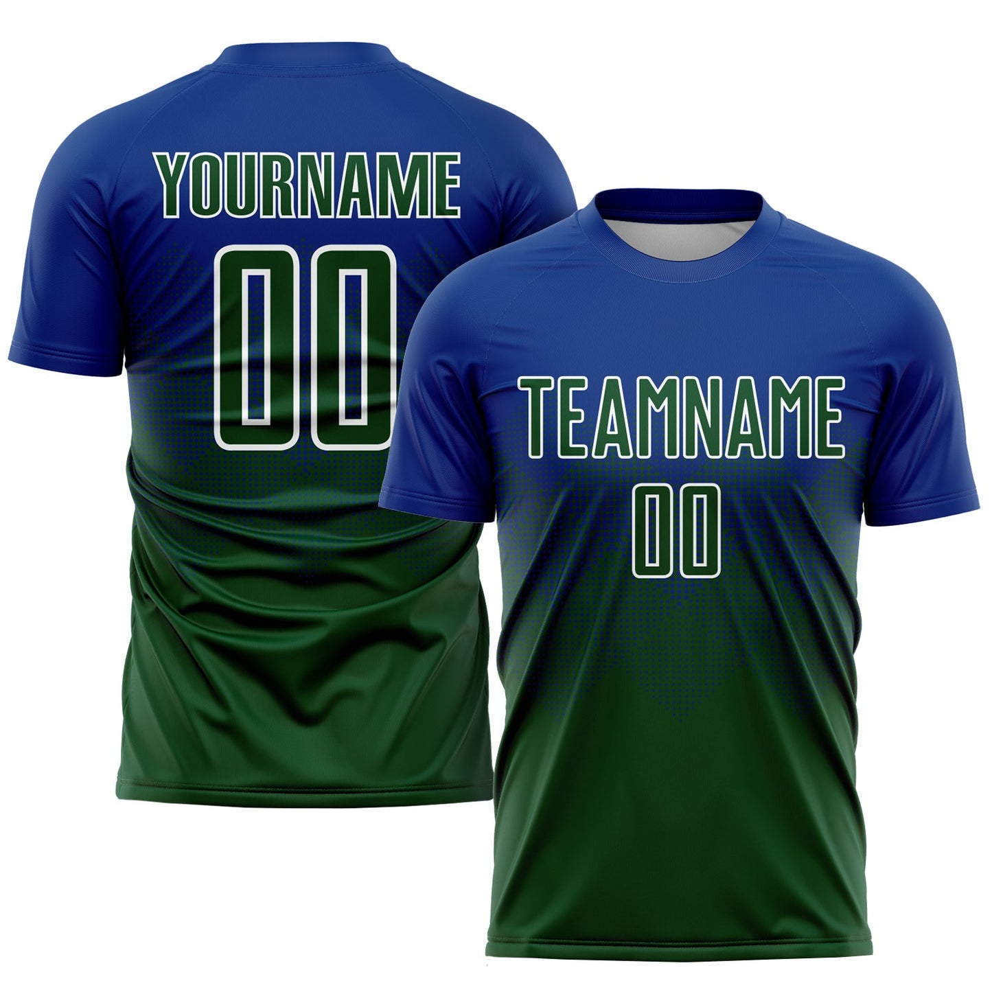 Custom Royal Green-White Sublimation Soccer Uniform Jersey - Main View
