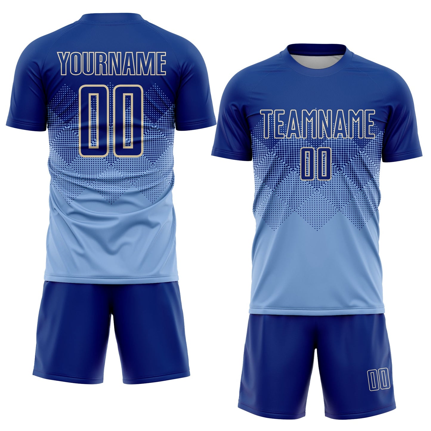 Custom Light Blue Royal-Cream Sublimation Soccer Uniform Jersey view 2