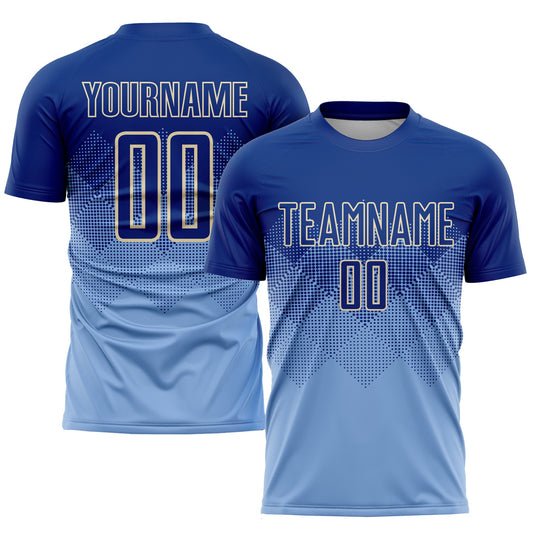 Custom Light Blue Royal-Cream Sublimation Soccer Uniform Jersey - Main View