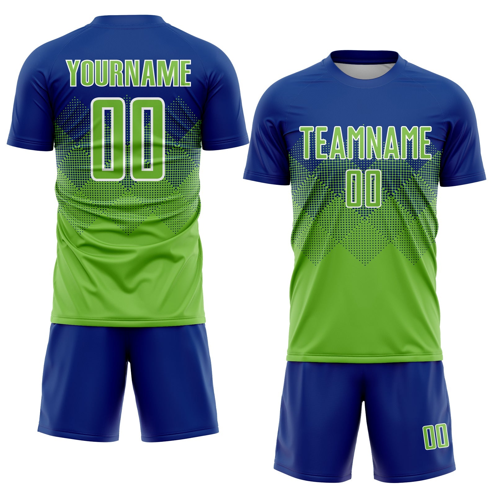 Custom Royal Neon Green-White Sublimation Soccer Uniform Jersey view 2
