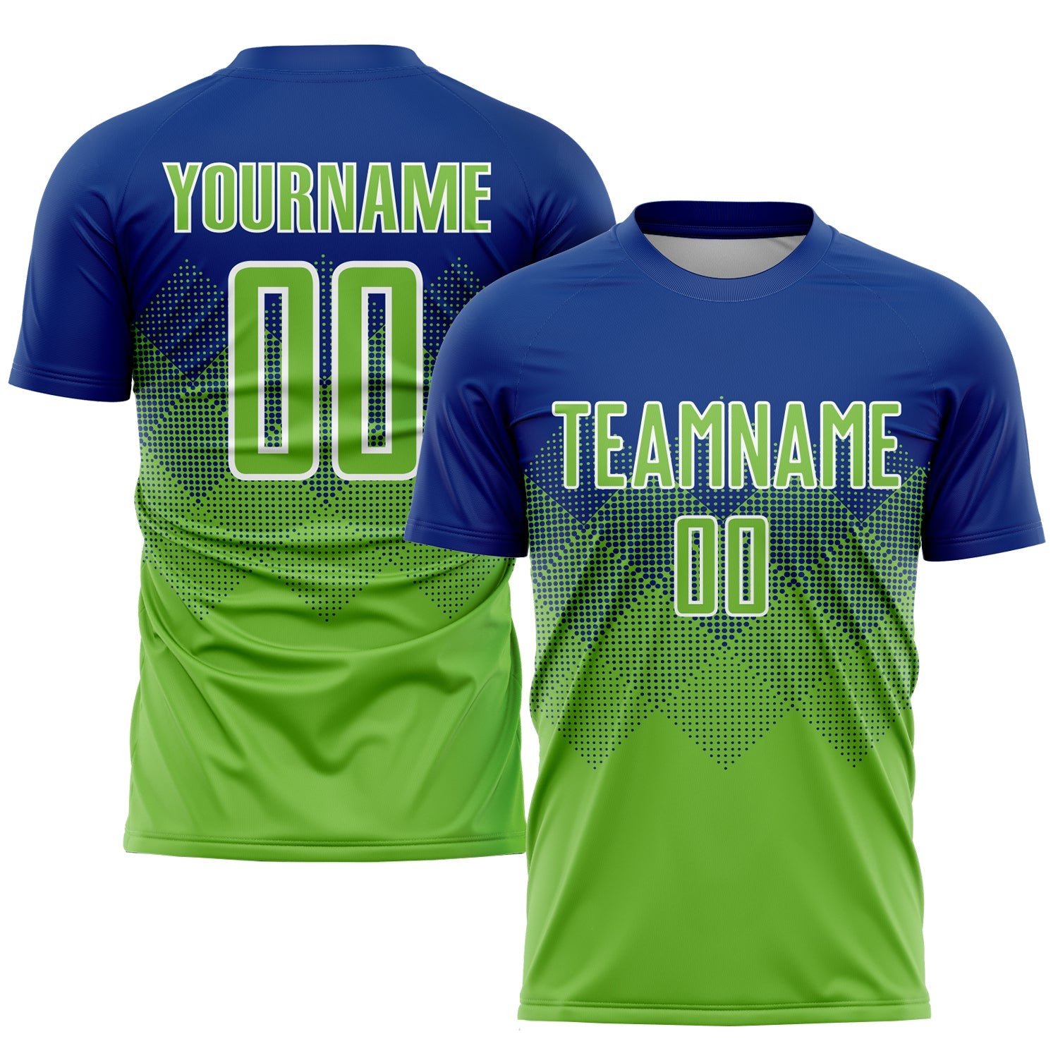 Custom Royal Neon Green-White Sublimation Soccer Uniform Jersey - Main View