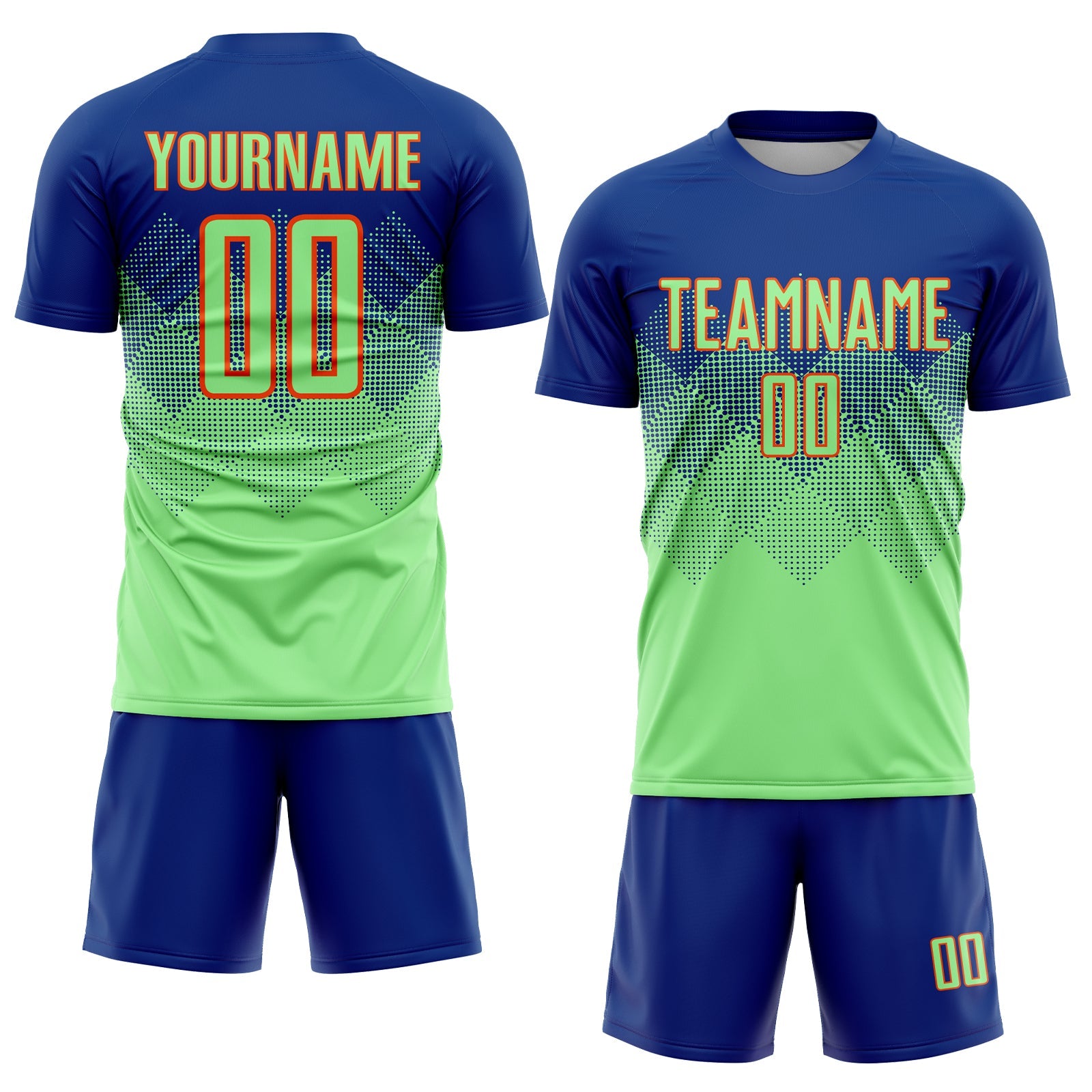 Custom Royal Pea Green-Orange Sublimation Soccer Uniform Jersey view 2