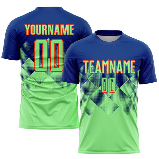 Custom Royal Pea Green-Orange Sublimation Soccer Uniform Jersey - Main View