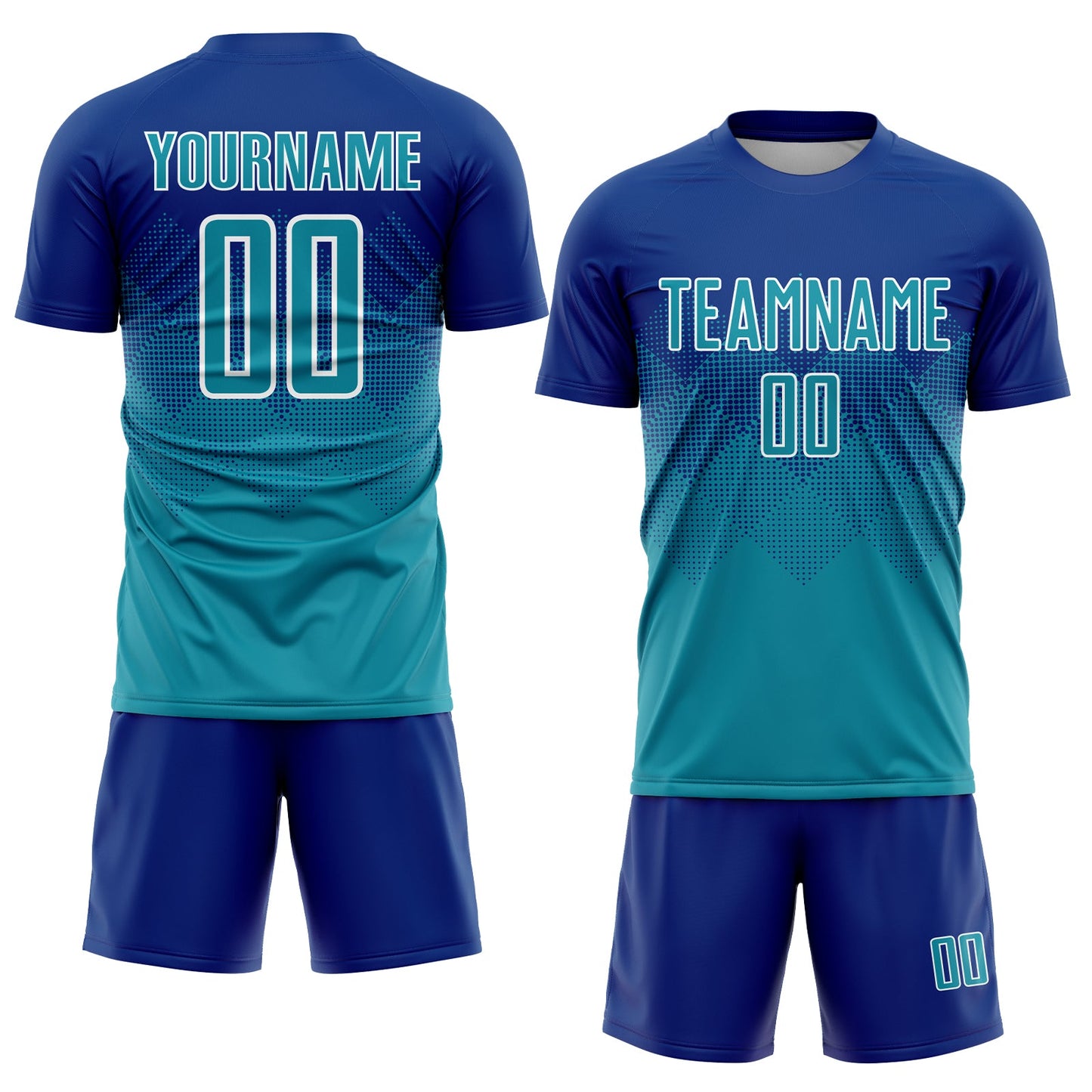 Custom Royal Teal-White Sublimation Soccer Uniform Jersey view 2