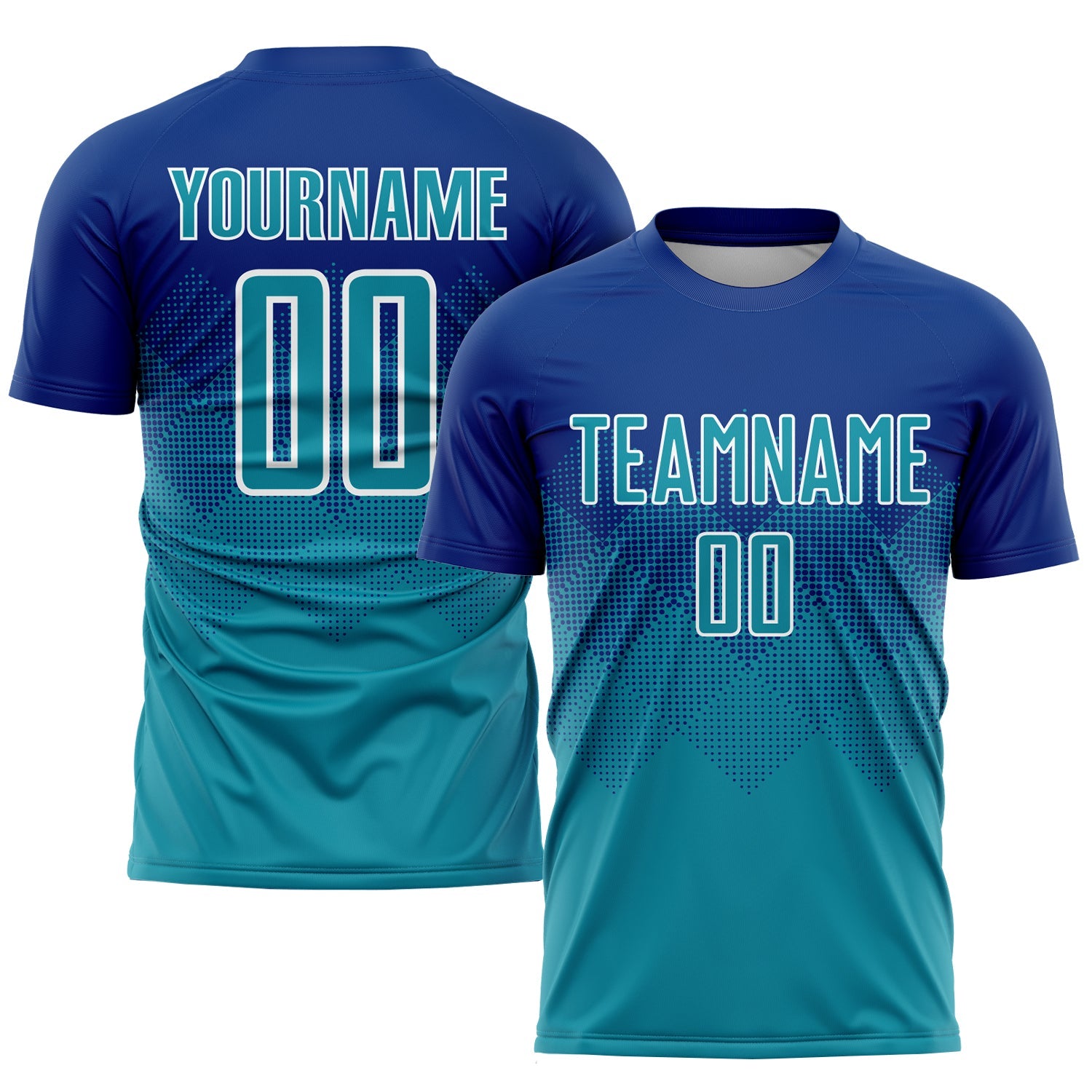 Custom Royal Teal-White Sublimation Soccer Uniform Jersey - Main View