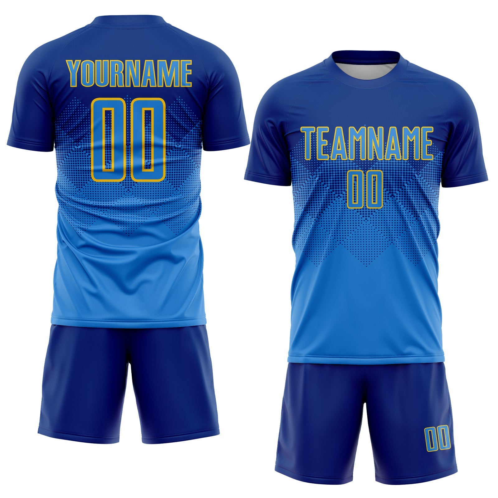 Custom Royal Powder Blue-Gold Sublimation Soccer Uniform Jersey view 2