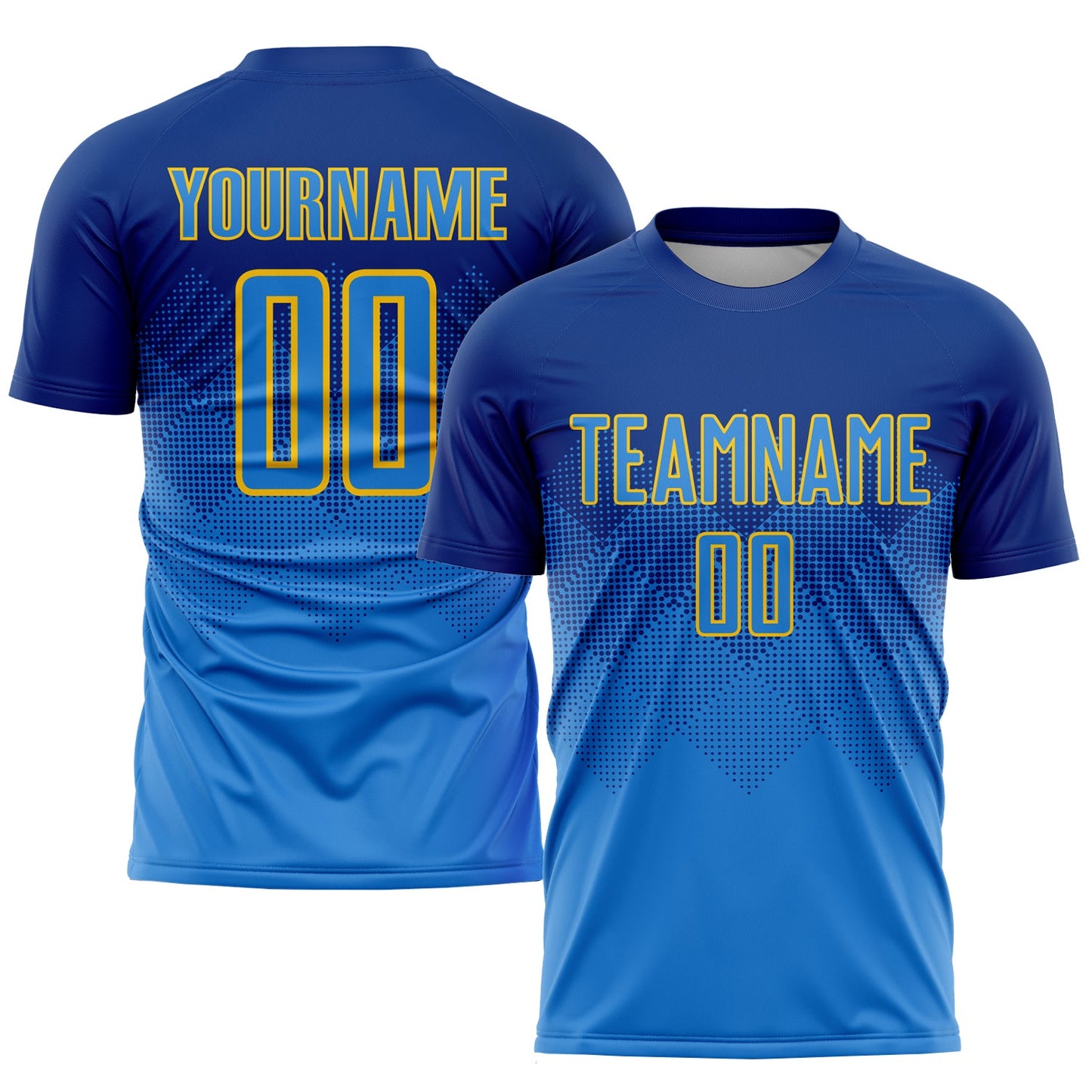 Custom Royal Powder Blue-Gold Sublimation Soccer Uniform Jersey - Main View