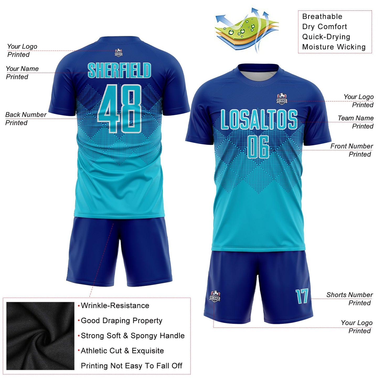 Custom Royal Lakes Blue-White Sublimation Soccer Uniform Jersey view 3