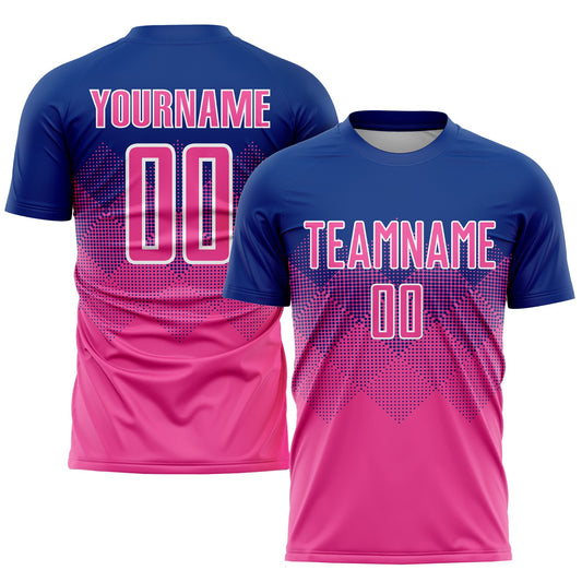 Custom Royal Pink-White Sublimation Soccer Uniform Jersey - Main View