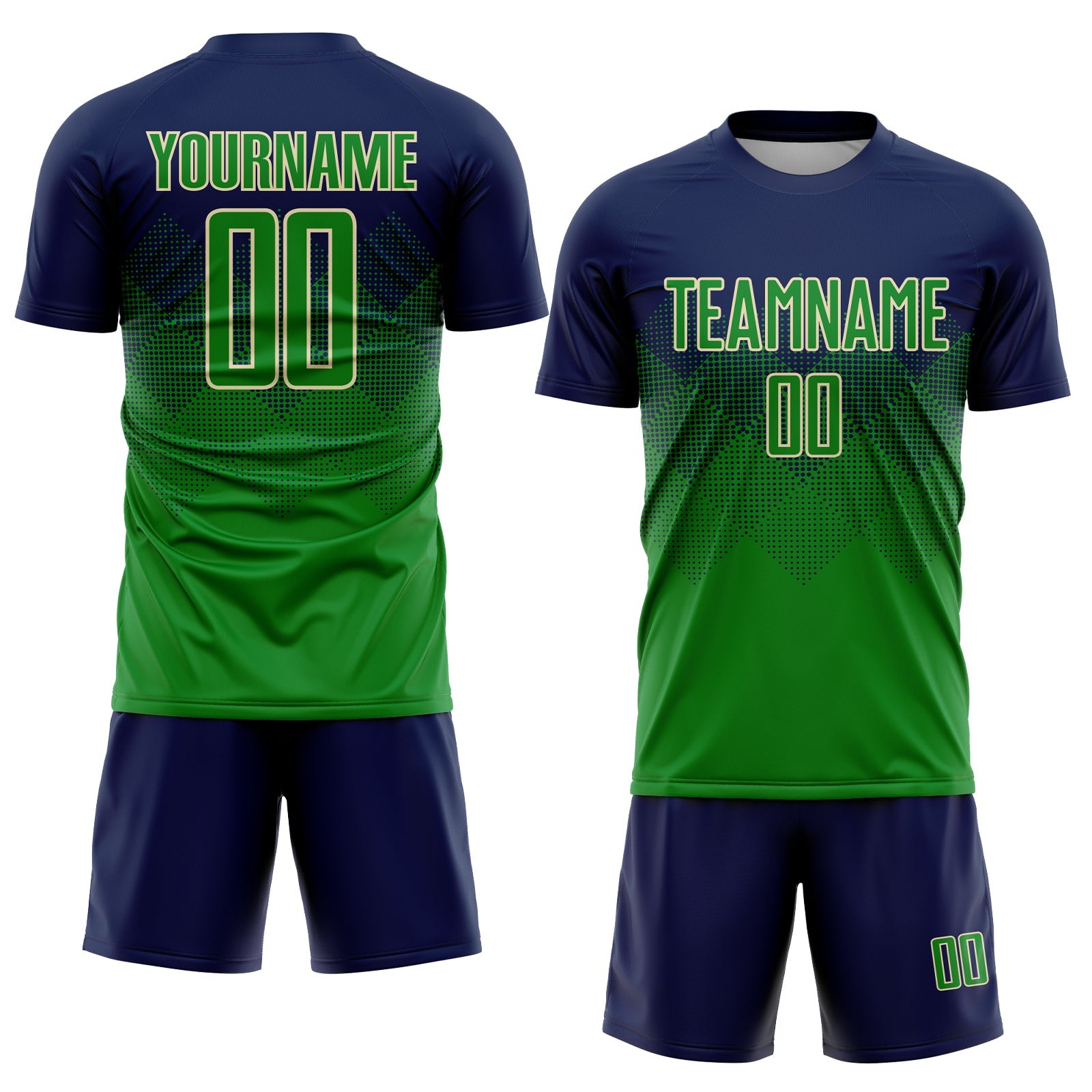 Custom Navy Grass Green-Cream Sublimation Soccer Uniform Jersey view 2