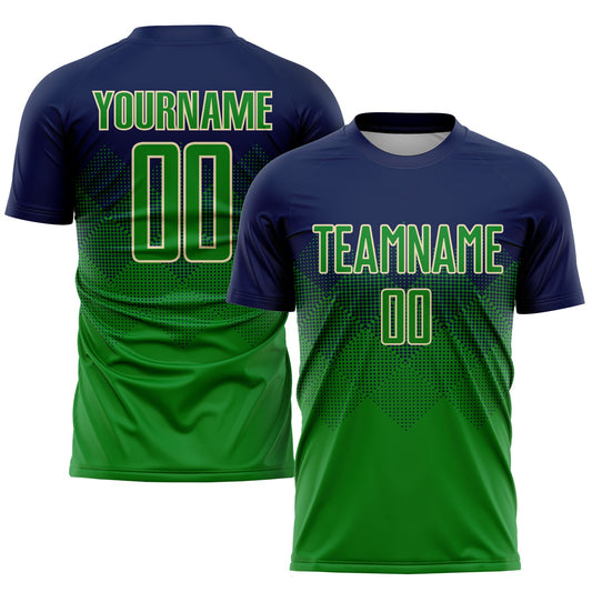 Custom Navy Grass Green-Cream Sublimation Soccer Uniform Jersey - Main View