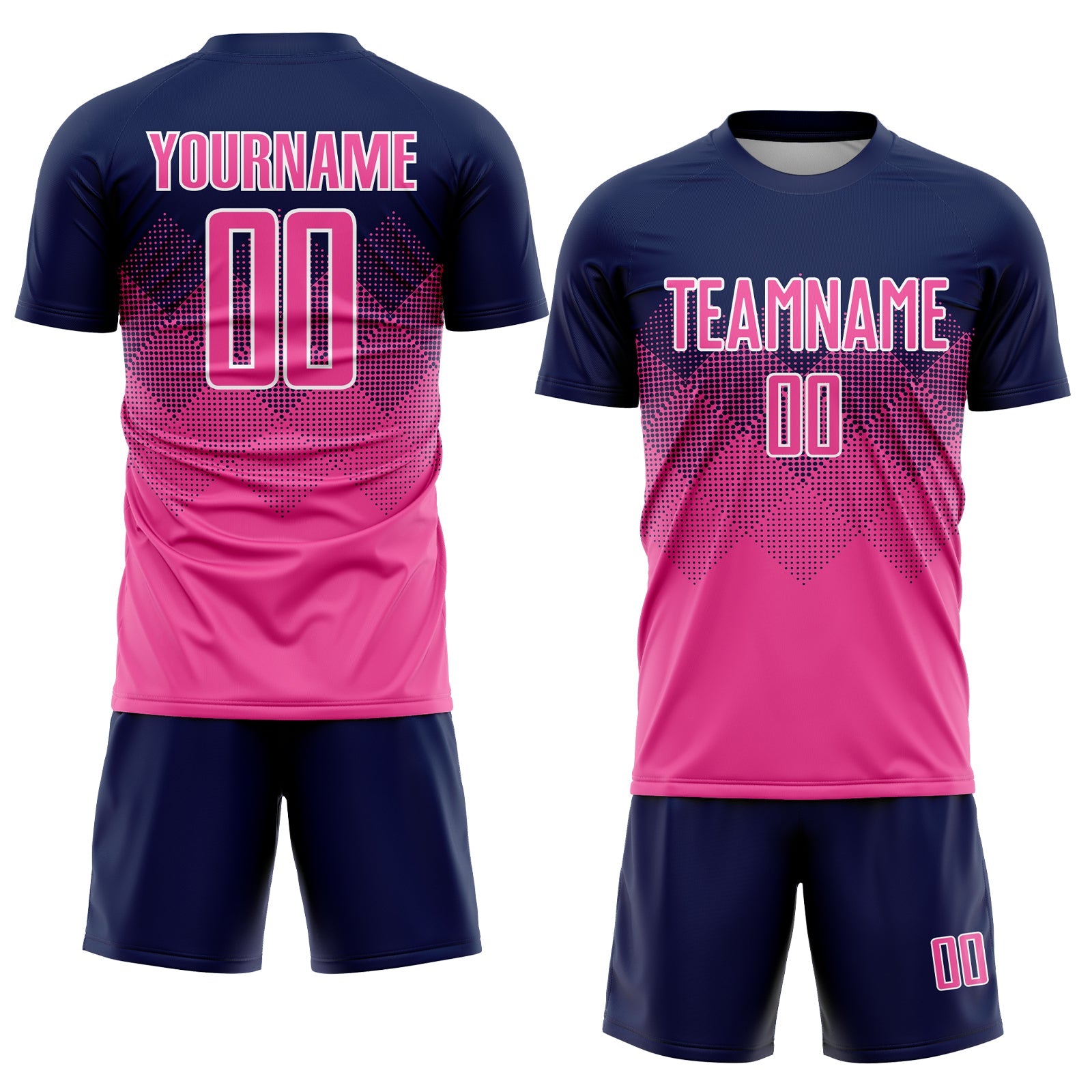 Custom Navy Pink-White Sublimation Soccer Uniform Jersey view 2