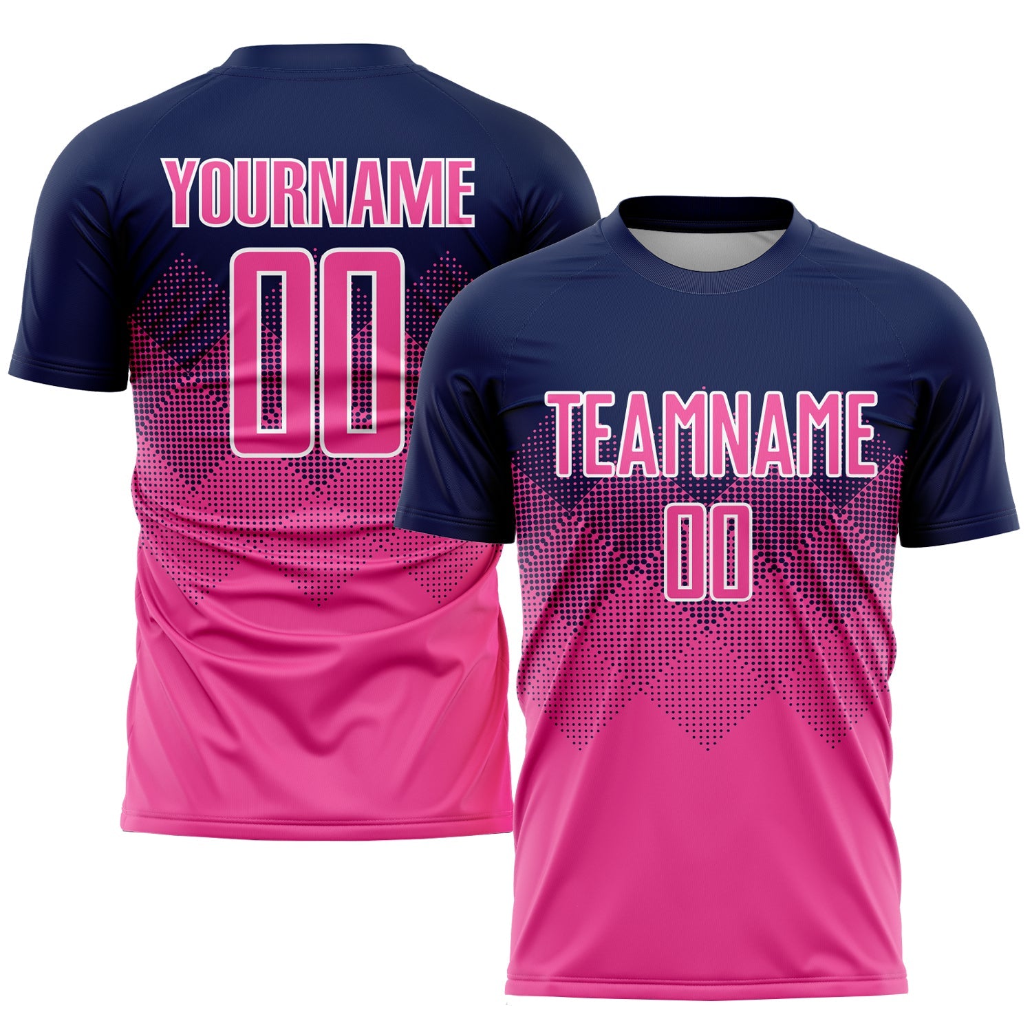 Custom Navy Pink-White Sublimation Soccer Uniform Jersey - Main View