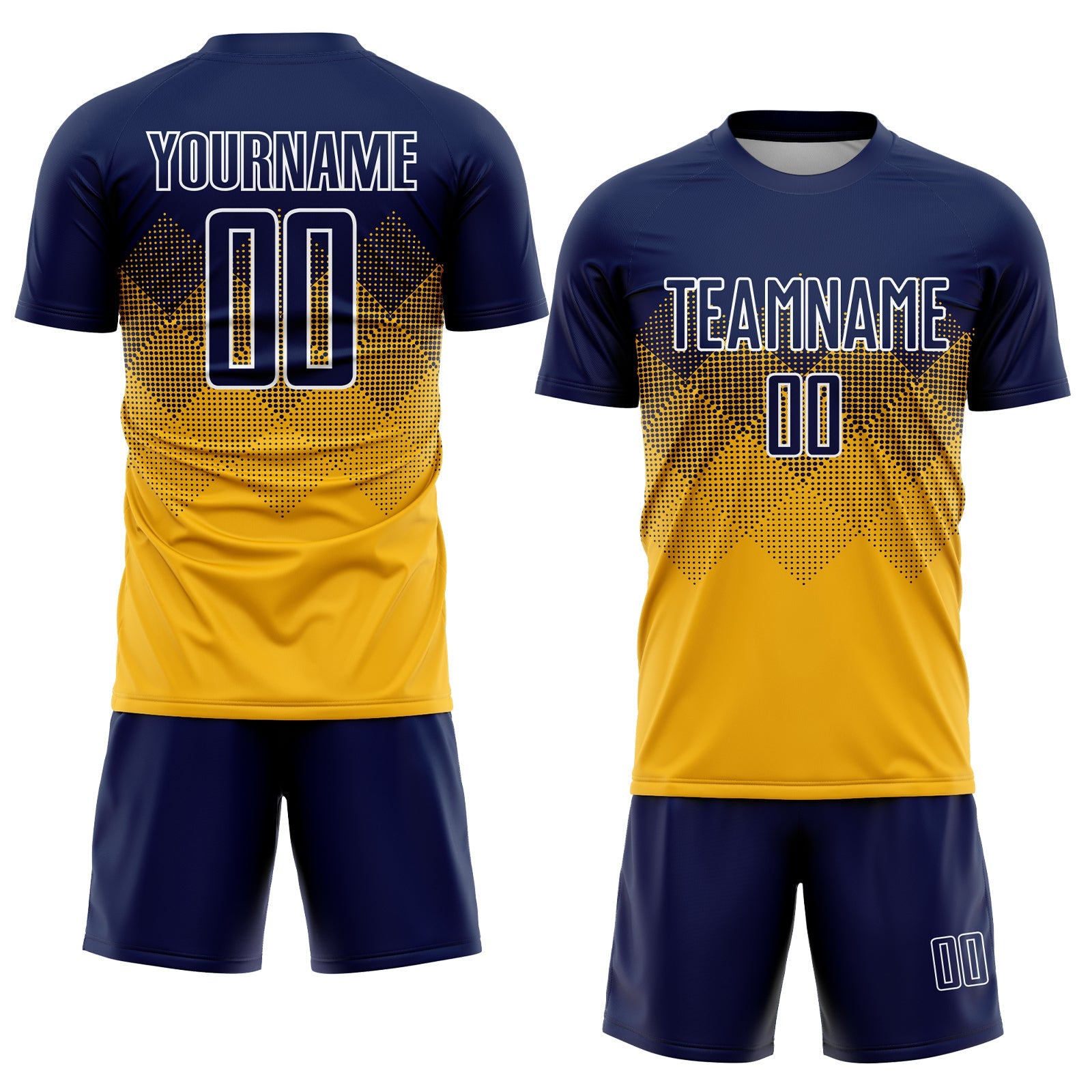 Custom Gold Navy-White Sublimation Soccer Uniform Jersey view 2