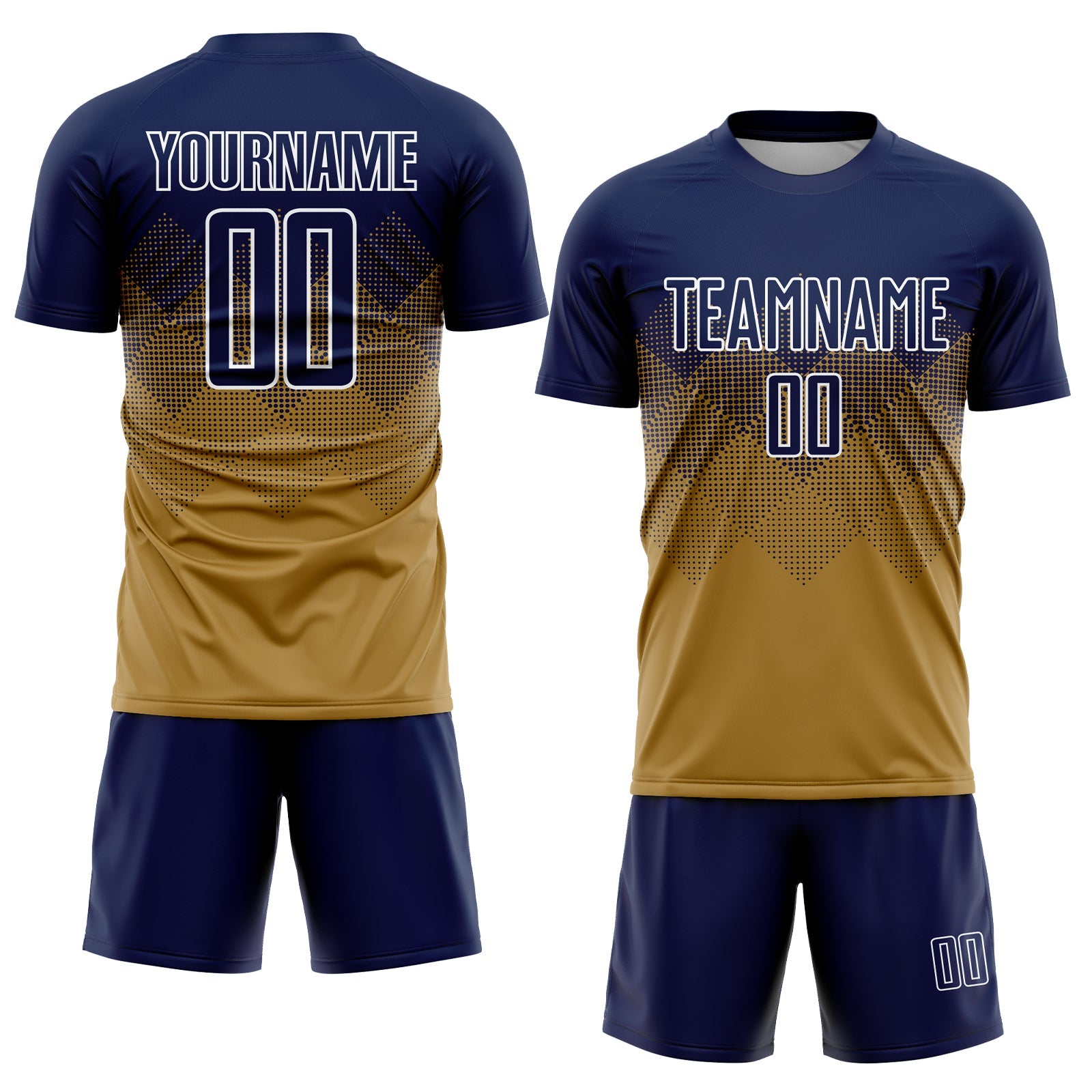 Custom Old Gold Navy-White Sublimation Soccer Uniform Jersey view 2
