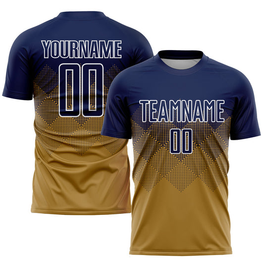 Custom Old Gold Navy-White Sublimation Soccer Uniform Jersey - Main View
