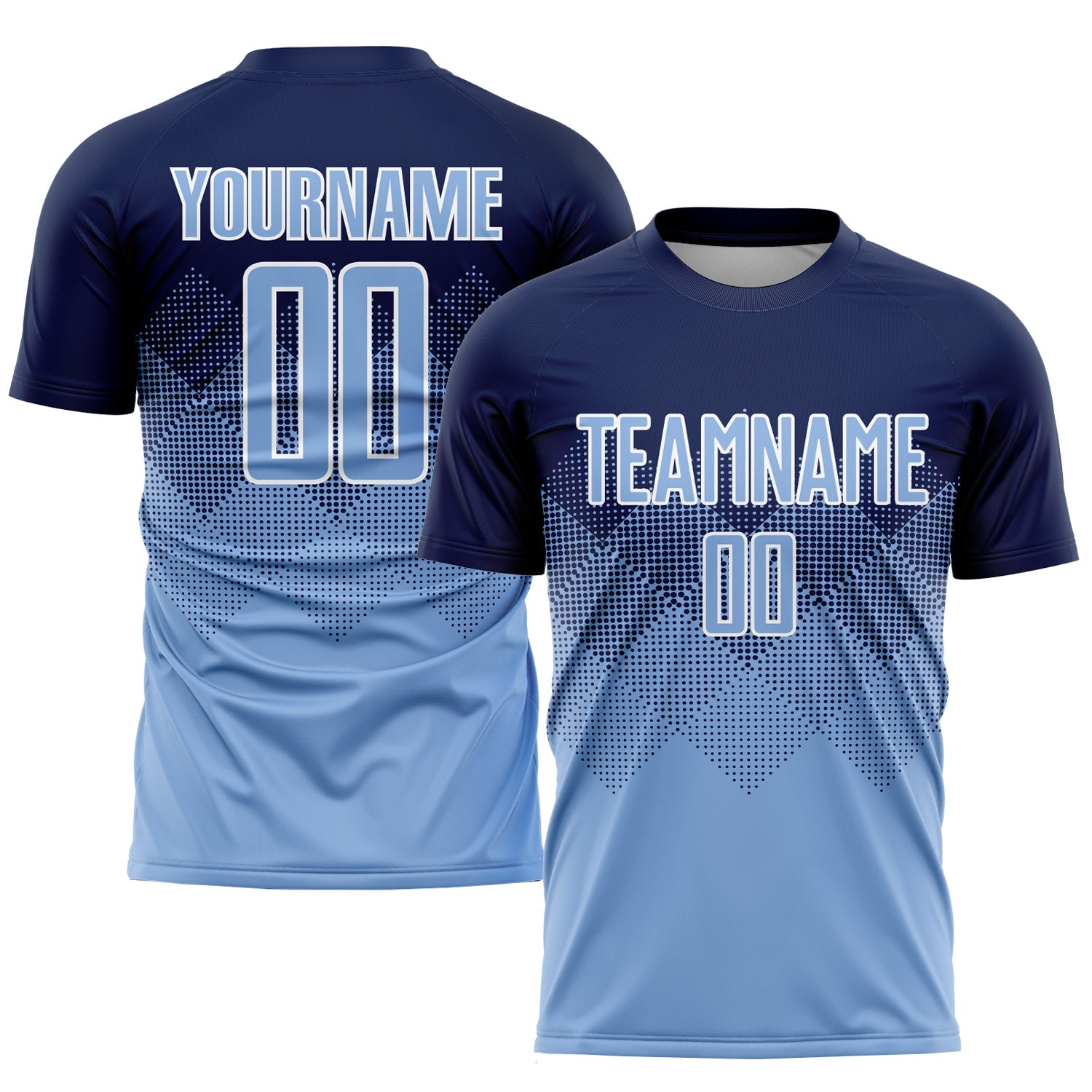 Custom Navy Light Blue-White Sublimation Soccer Uniform Jersey - Main View