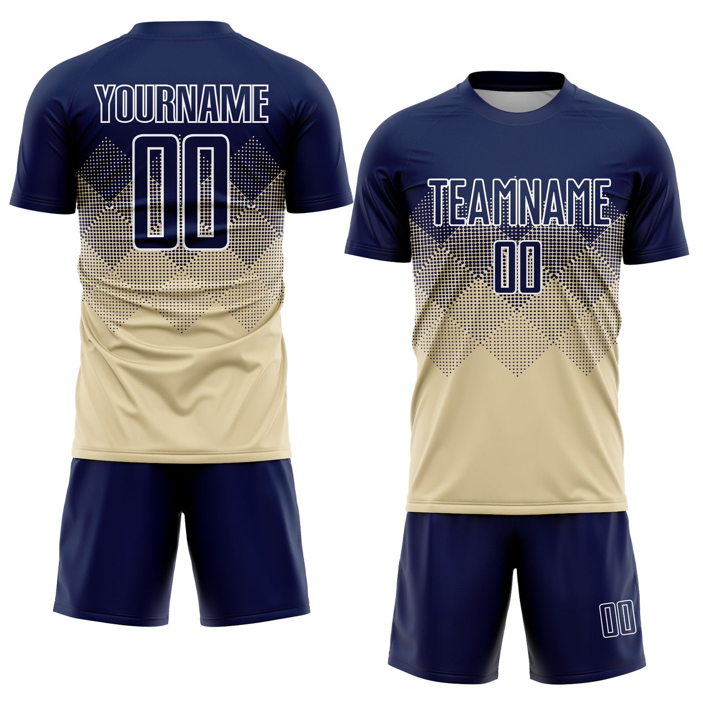 Custom Cream Navy-White Sublimation Soccer Uniform Jersey view 2