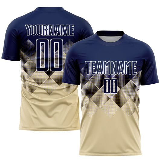 Custom Cream Navy-White Sublimation Soccer Uniform Jersey - Main View