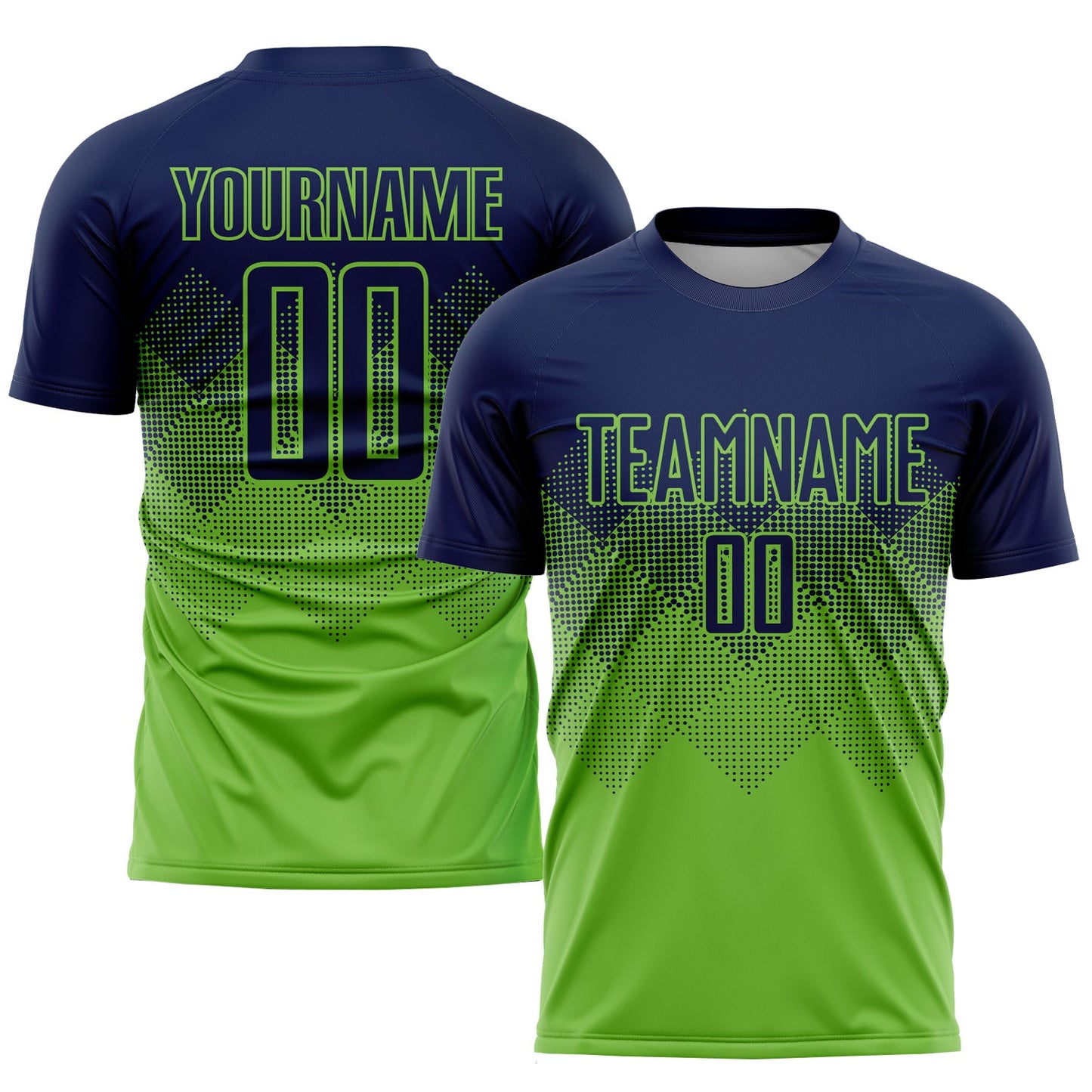 Custom Neon Green Navy Sublimation Soccer Uniform Jersey - Main View