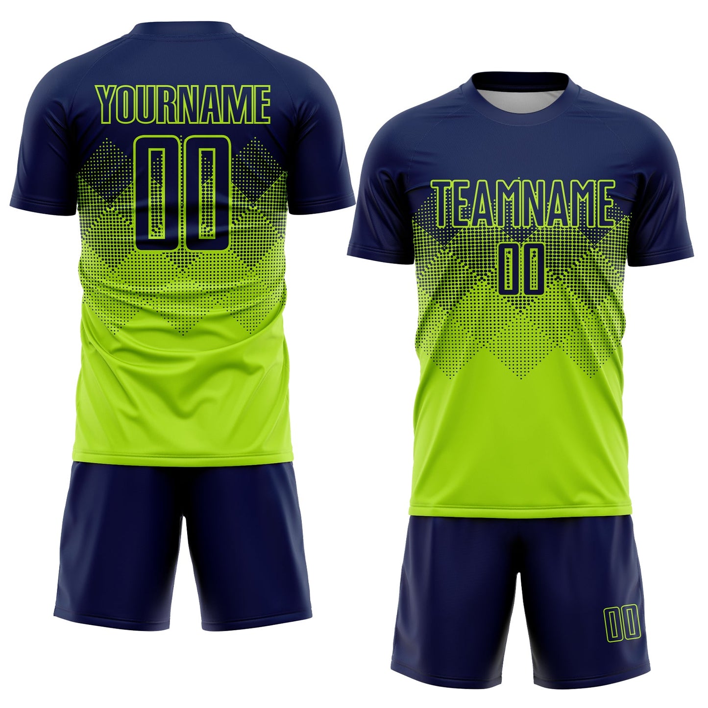 Custom Neon Green Navy Sublimation Soccer Uniform Jersey view 2