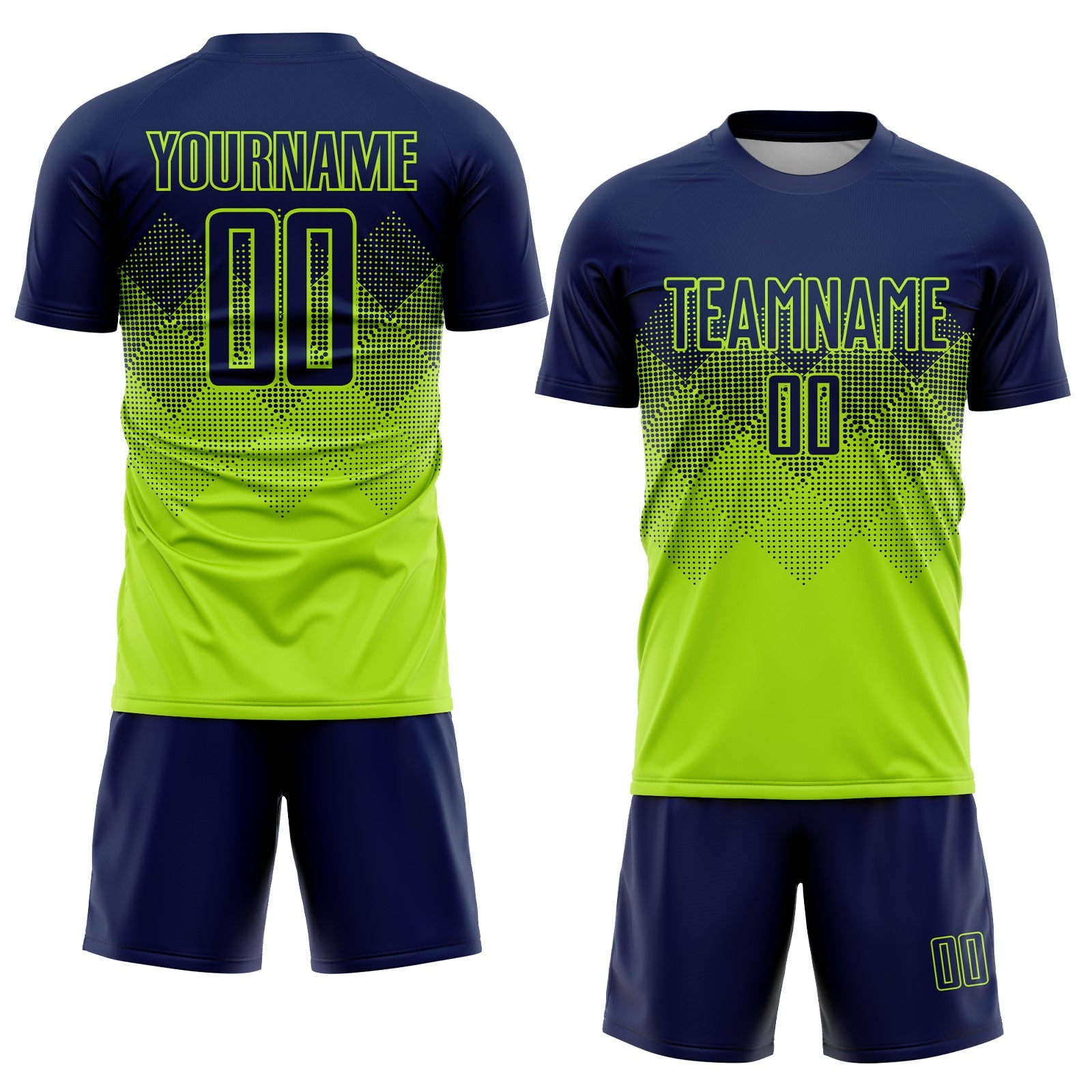Custom Neon Green Navy Sublimation Soccer Uniform Jersey view 2