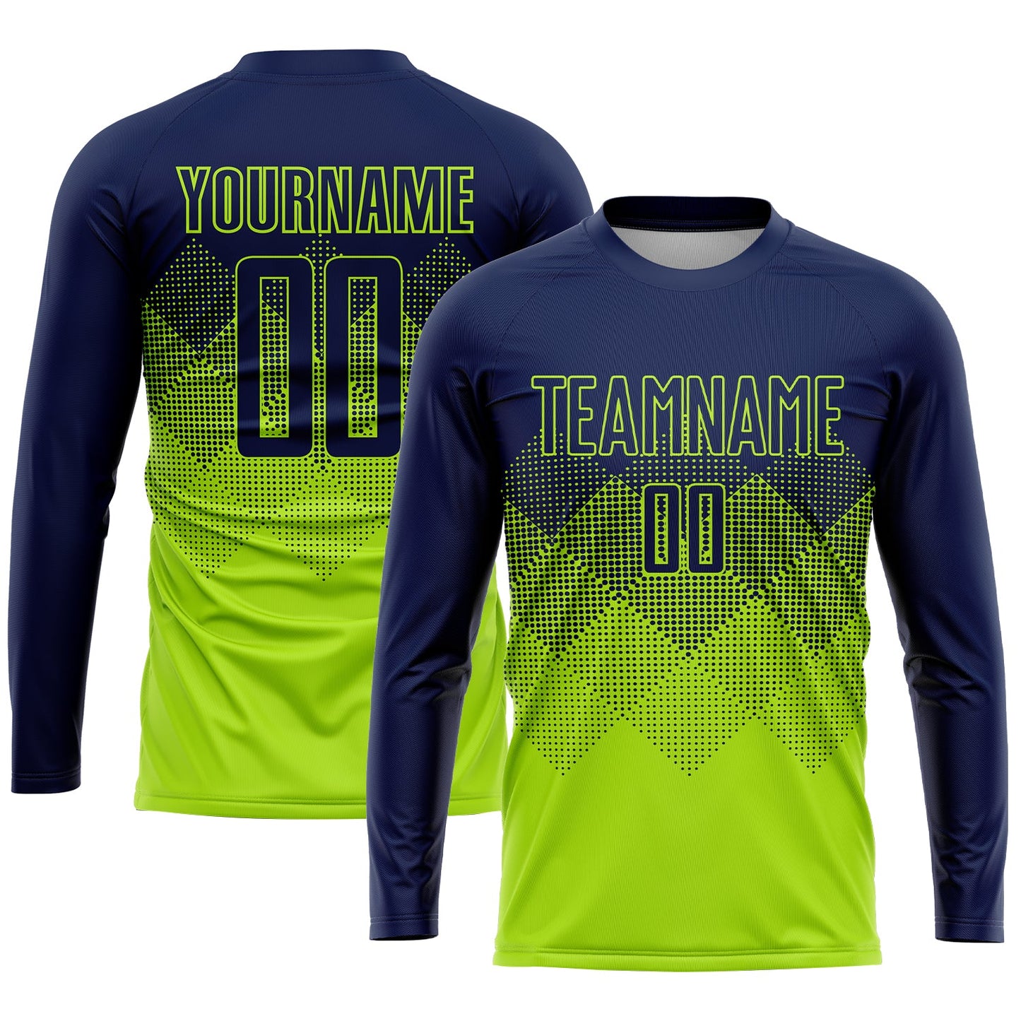 Custom Neon Green Navy Sublimation Soccer Uniform Jersey view 3