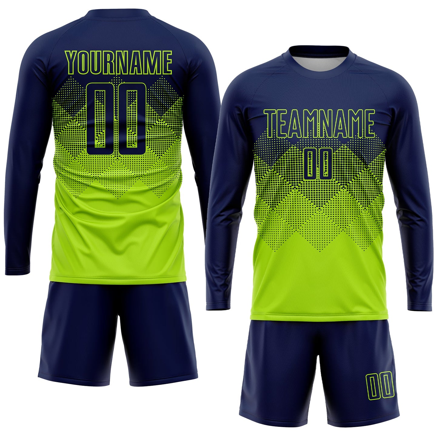 Custom Neon Green Navy Sublimation Soccer Uniform Jersey view 4