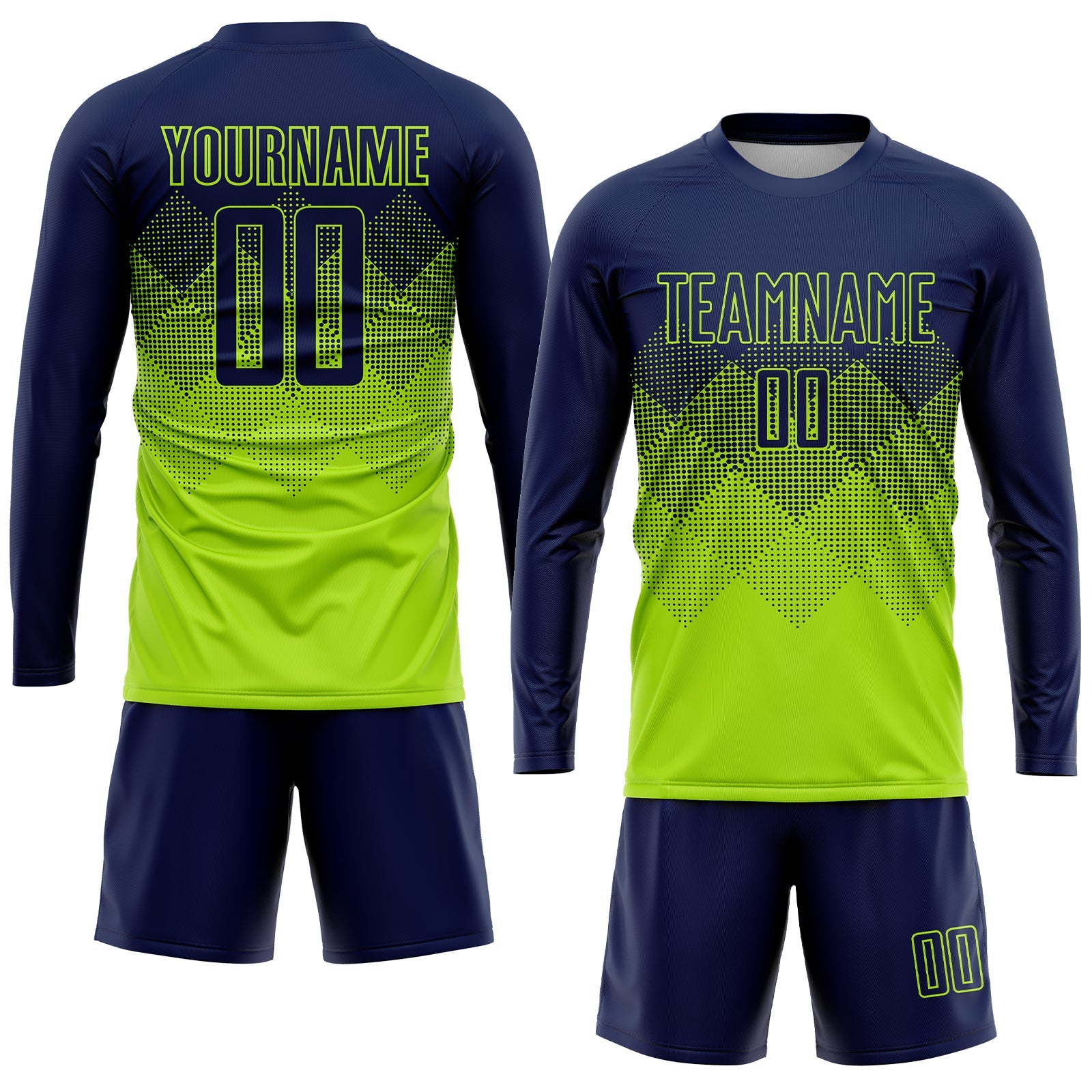 Custom Neon Green Navy Sublimation Soccer Uniform Jersey view 4