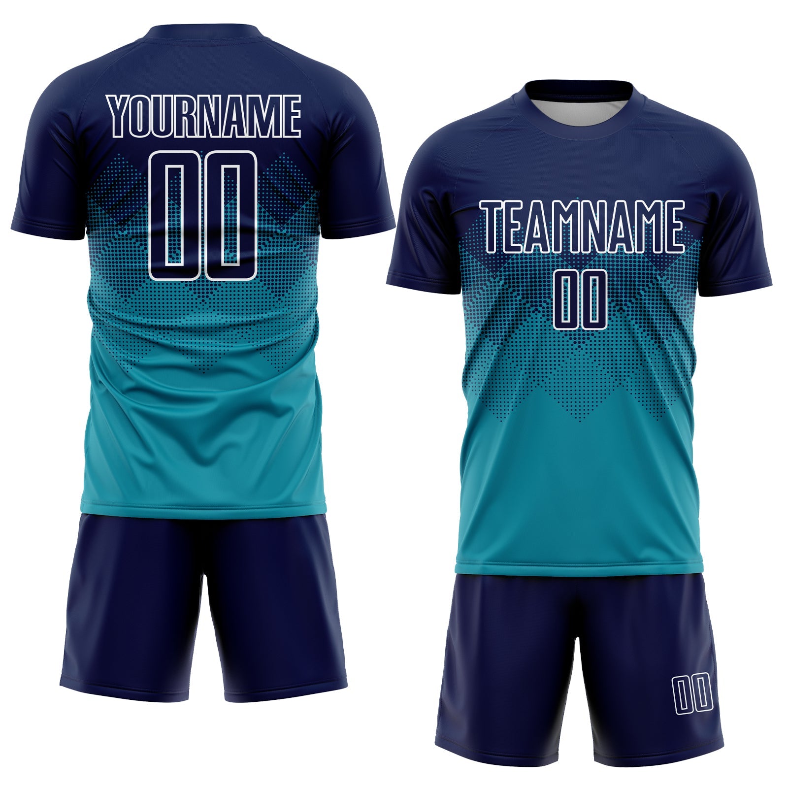 Custom Teal Navy-White Sublimation Soccer Uniform Jersey view 2