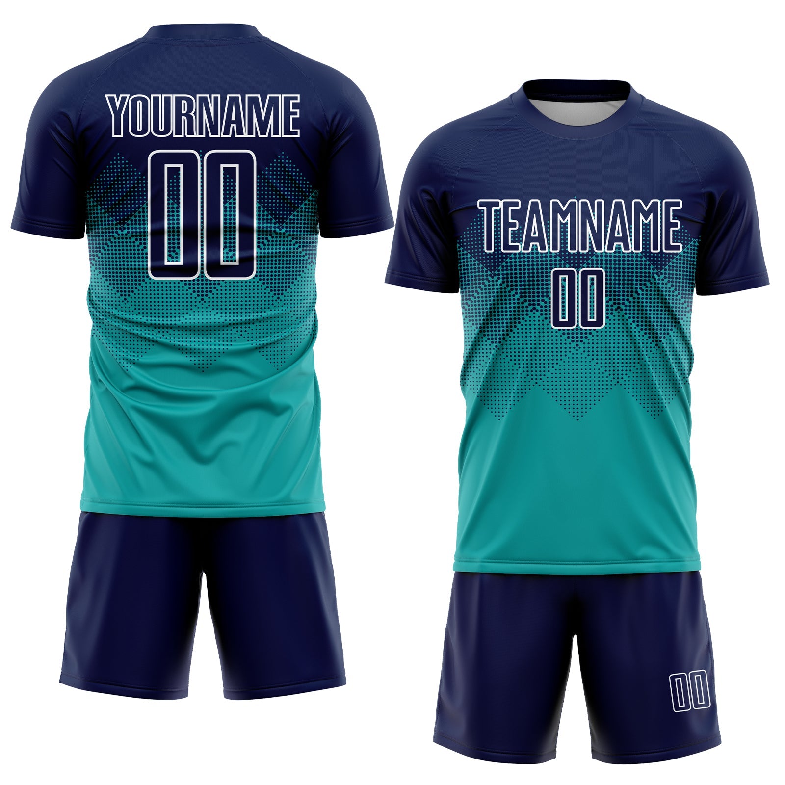 Custom Aqua Navy-White Sublimation Soccer Uniform Jersey view 2
