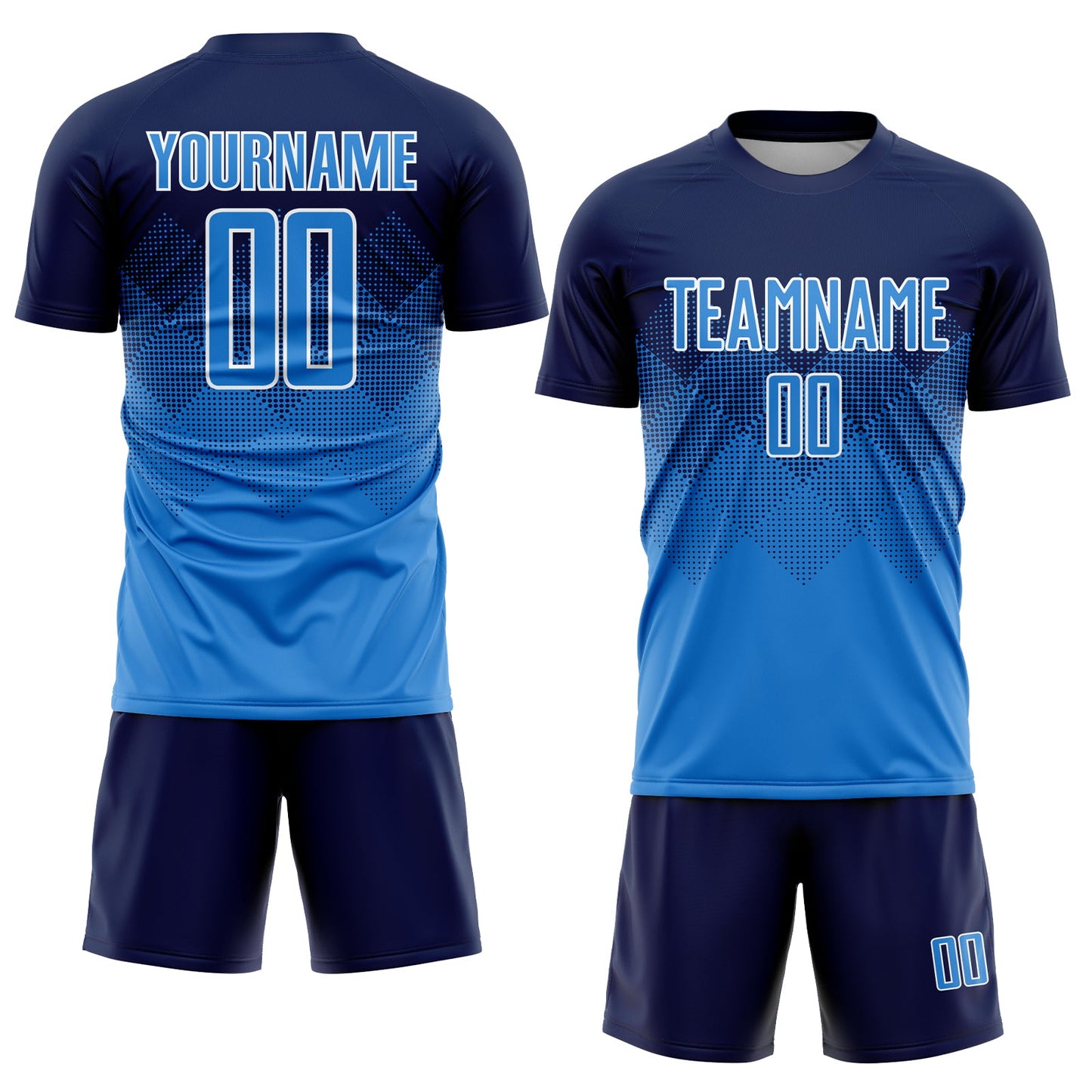 Custom Navy Powder Blue-White Sublimation Soccer Uniform Jersey view 2