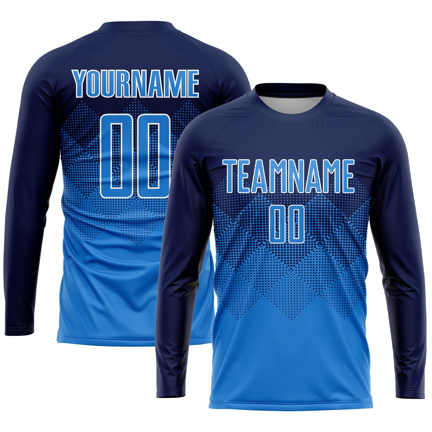 Custom Navy Powder Blue-White Sublimation Soccer Uniform Jersey view 3