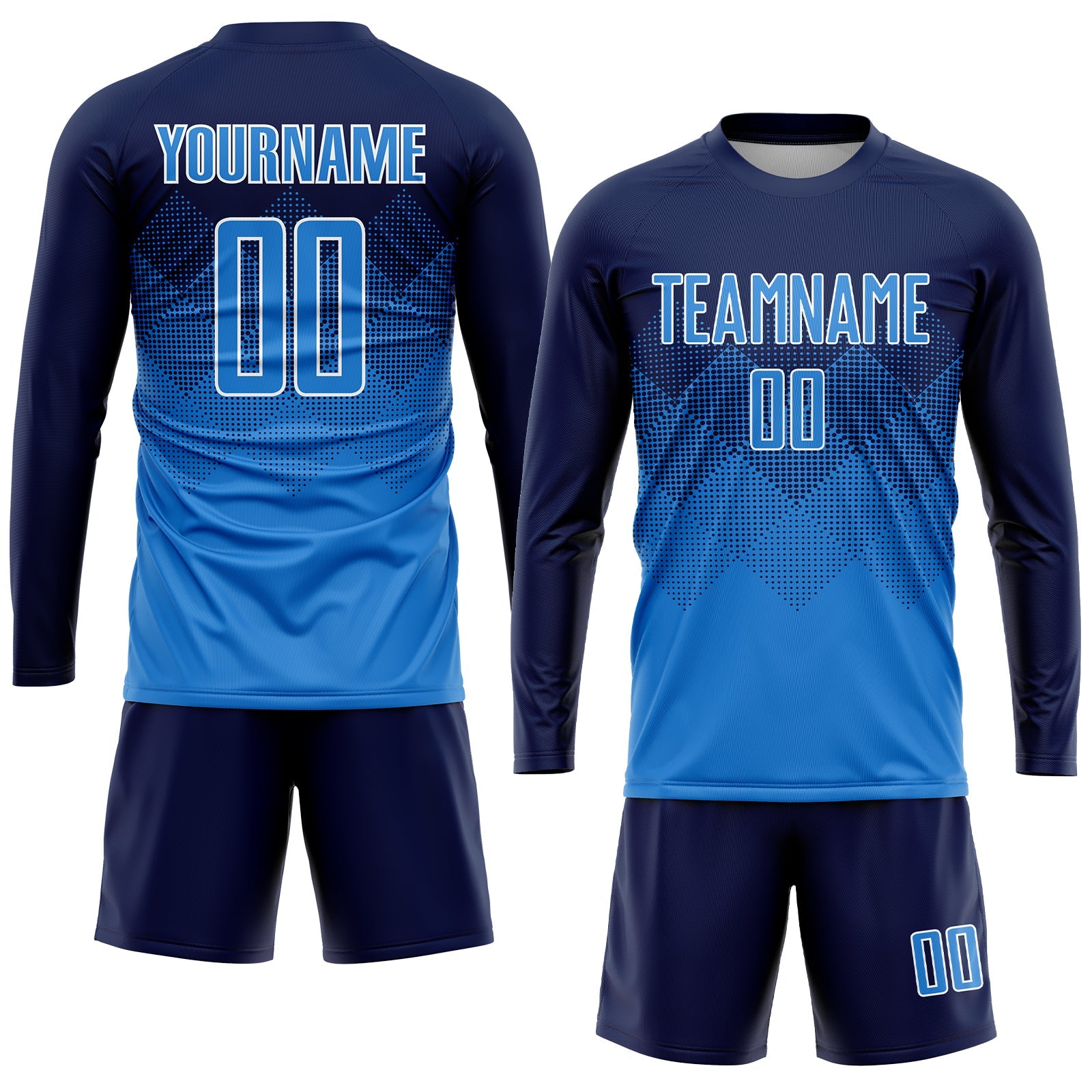 Custom Navy Powder Blue-White Sublimation Soccer Uniform Jersey view 4