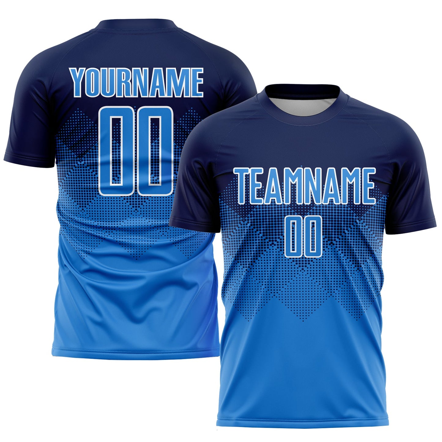 Custom Navy Powder Blue-White Sublimation Soccer Uniform Jersey - Main View