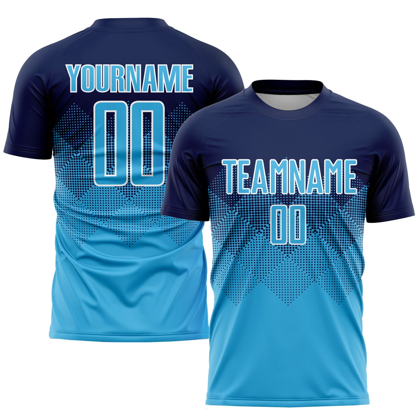 Custom Navy Sky Blue-White Sublimation Soccer Uniform Jersey - Main View