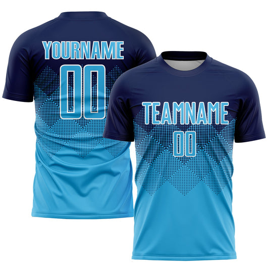Custom Navy Sky Blue-White Sublimation Soccer Uniform Jersey - Main View