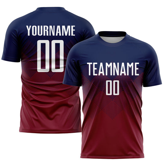 Custom Navy White-Crimson Sublimation Soccer Uniform Jersey - Main View
