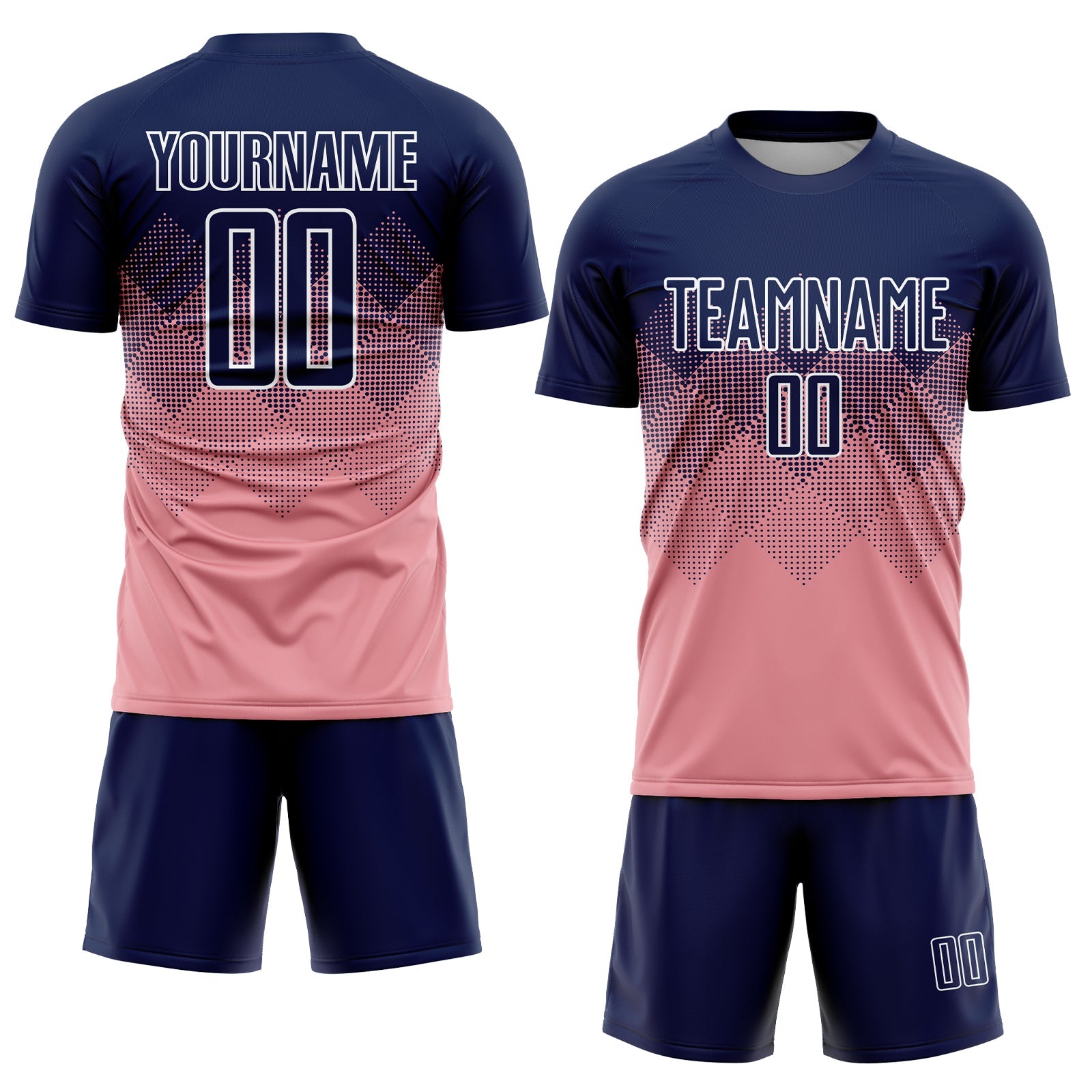 Custom Medium Pink Navy-White Sublimation Soccer Uniform Jersey view 2