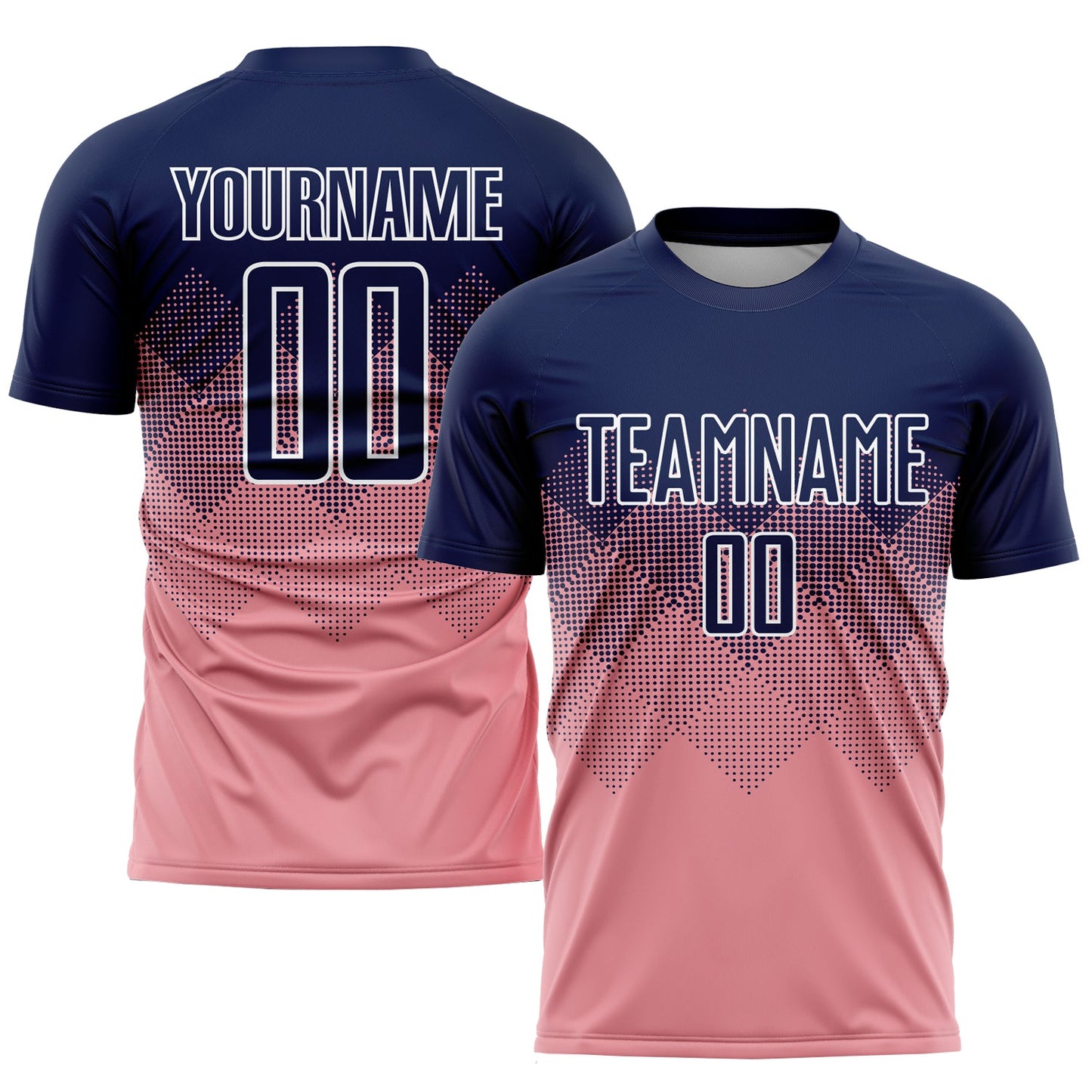 Custom Medium Pink Navy-White Sublimation Soccer Uniform Jersey - Main View
