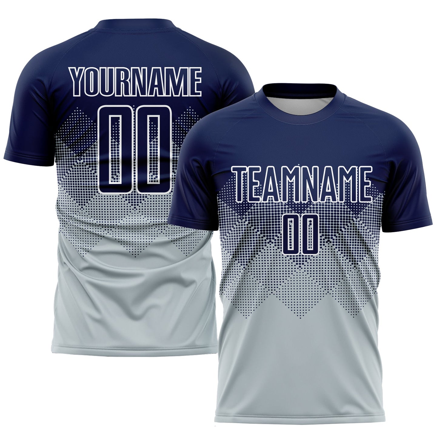 Custom Silver Navy-White Sublimation Soccer Uniform Jersey - Main View