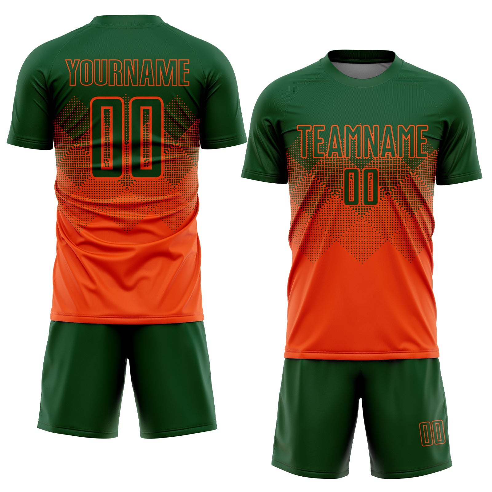 Custom Orange Green Sublimation Soccer Uniform Jersey view 2