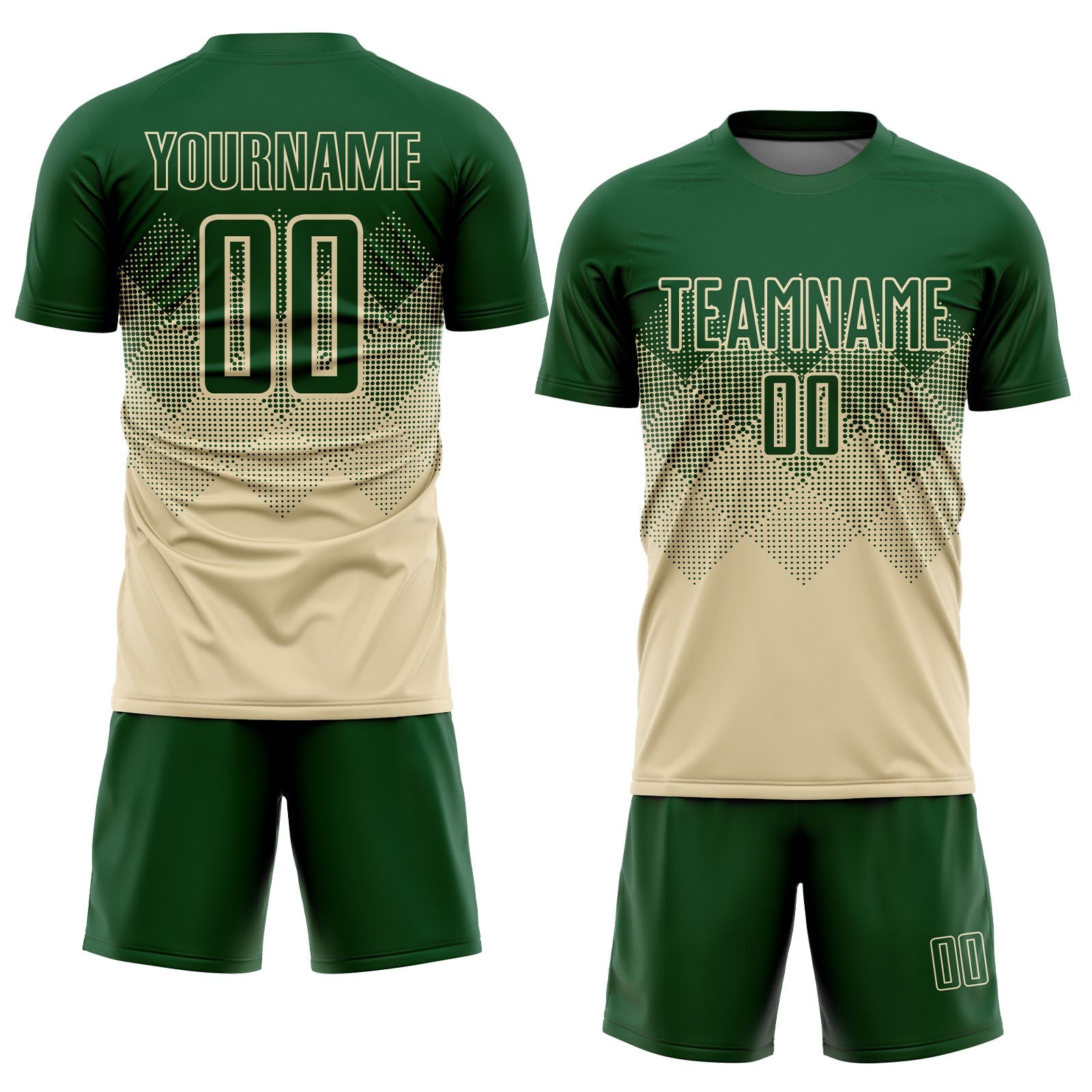 Custom Cream Green Sublimation Soccer Uniform Jersey view 2