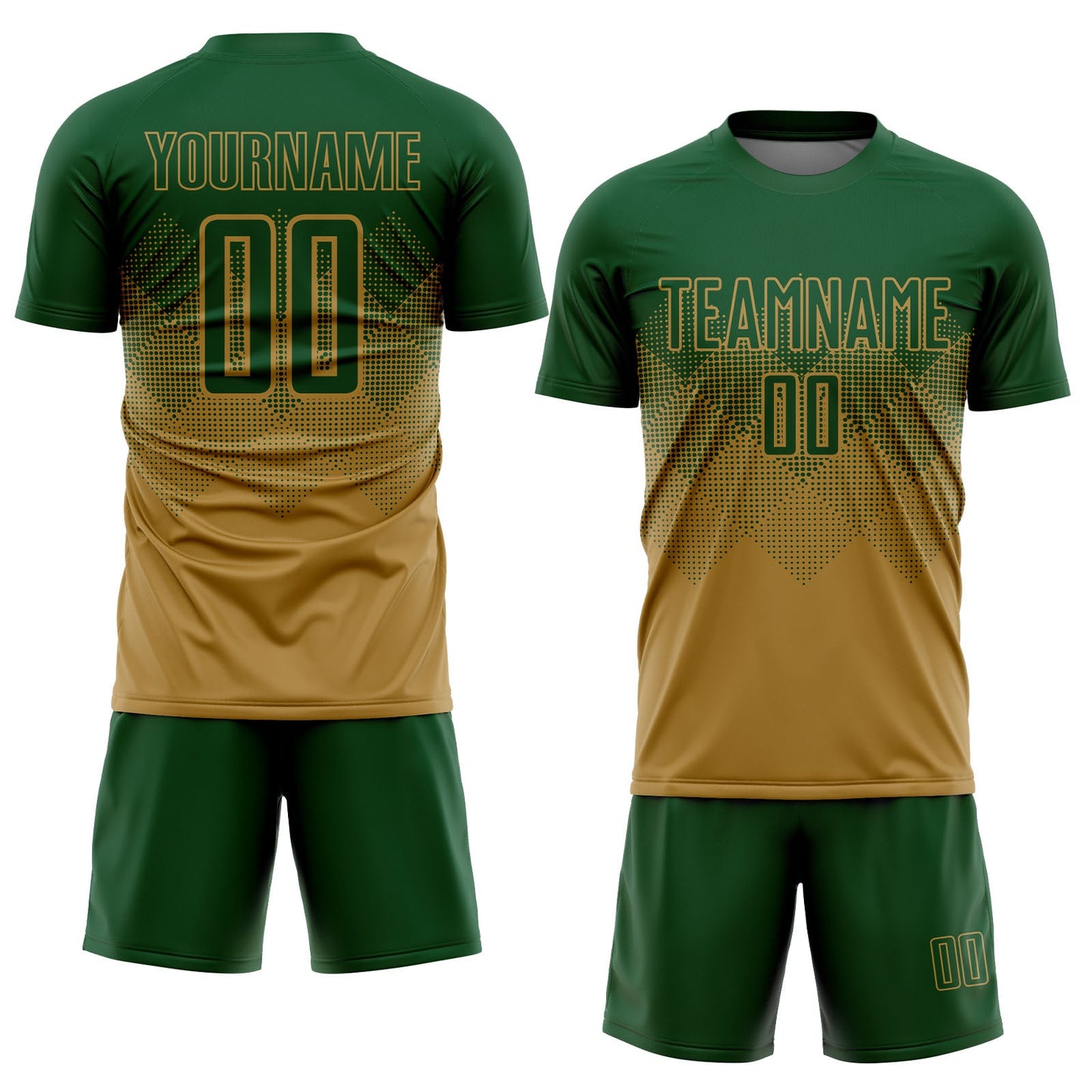 Custom Old Gold Green Sublimation Soccer Uniform Jersey view 2