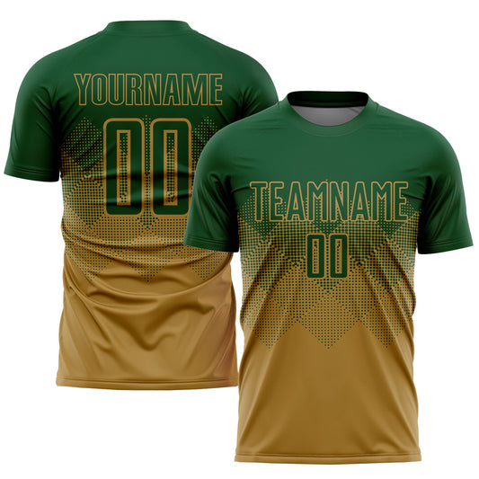 Custom Old Gold Green Sublimation Soccer Uniform Jersey - Main View